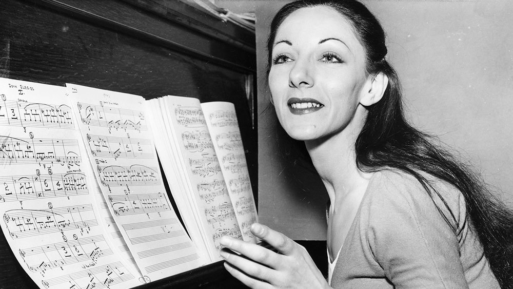Celia Franca with the Dark Eligies score. 