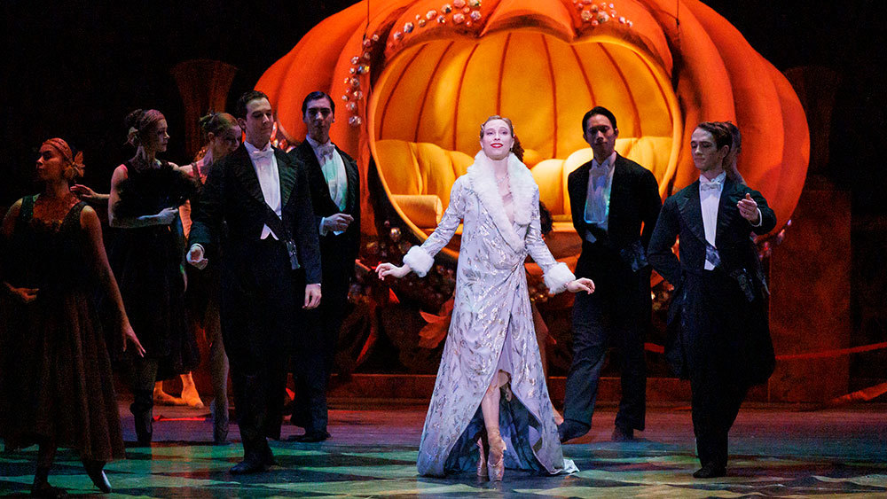 Calley Skalnik with Artists of the Ballet in Cinderella. Photo by Bruce Zinger.
