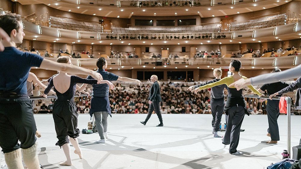 Hope Muir with Artists of the Ballet at Class on Stage.