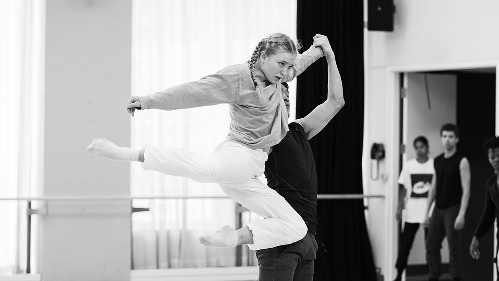 Emma Ouellet and Peng-Fei Jiang in rehearsal for Utopiverse