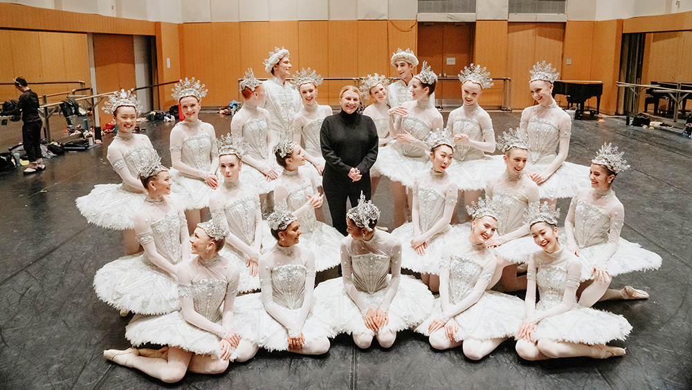 Hope Muir with Artists of the Ballet backstage during The Nutcracker.