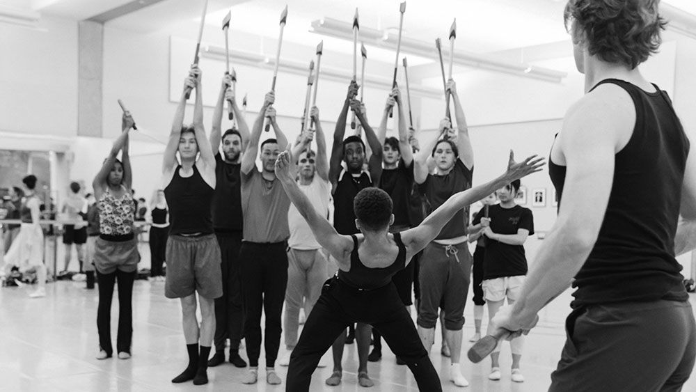 Alexander Skinner and Larkin Miller with Artists of the Ballet in Rehearsal for Pinocchio.
