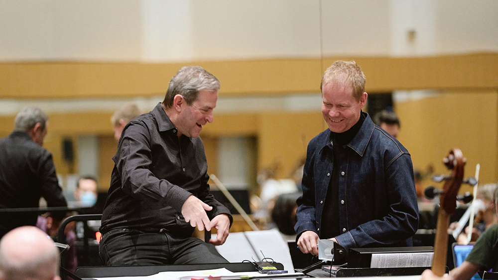 David Briskin and Max Richter at an Orchestra rehearsal for MADDADDAM.