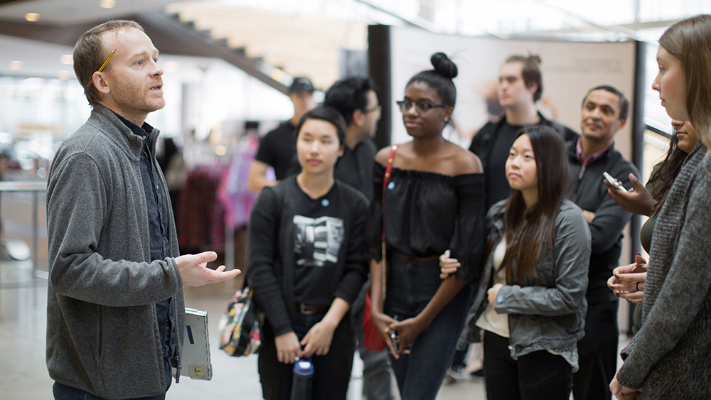 Jeff Morris with high school students at SHSM Workshop at the Four Seasons Centre for the Performing Arts.